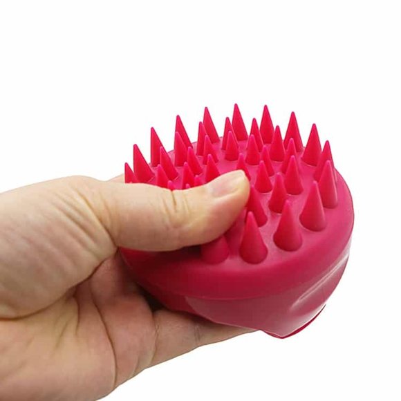 Hair Scalp Massager Brush Silicone Shampoo Rose Red - Picture 1 of 3